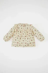 DeFacto Baby Girl Crew Neck Twill Floral Patterned Long Sleeve Shirt