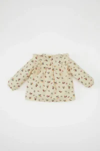 DeFacto Baby Girl Crew Neck Twill Floral Patterned Long Sleeve Shirt - Image 5