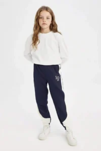 DeFacto Girls' Printed Navy Blue Jogger Sweatpants with Elastic Waist Cuff - Image 2