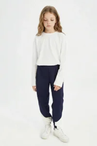 DeFacto Girls' Printed Navy Blue Jogger Sweatpants with Elastic Waist Cuff - Image 3