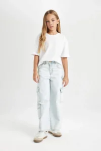 DeFacto DFC - Girl's Wide Leg Cargo Wide Leg Jean Trousers - Image 2