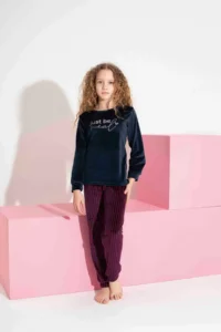 Tarık Girl Teen AND Child Cartoon Pattern Long Sleeve French Velvet Fabric Winter Warm Pajama Set - Image 2