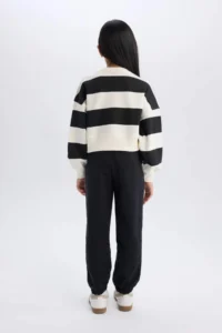 DeFacto Girl's 2-Piece Set Striped Sweatshirt Elastic Waist Jogger Sweatpants - Image 7