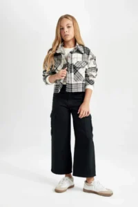 DeFacto DFC - Girl's Crop Checked Long Sleeve Shirt Jacket - Image 2