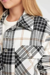 DeFacto DFC - Girl's Crop Checked Long Sleeve Shirt Jacket - Image 5