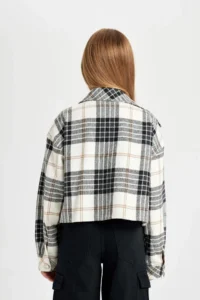 DeFacto DFC - Girl's Crop Checked Long Sleeve Shirt Jacket - Image 6