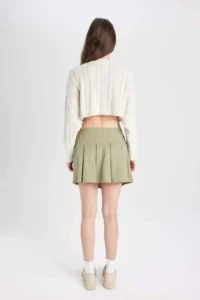DeFacto Pleated Normal Waist Basic Plain Gabardine Mini Skirt - Image 6