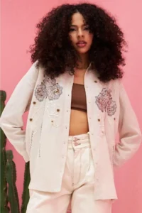 FEMELLE Women's Beige Sequins and Embroidery Standard Size Oversize Shirt - Image 3