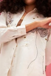 FEMELLE Women's Beige Sequins and Embroidery Standard Size Oversize Shirt - Image 4
