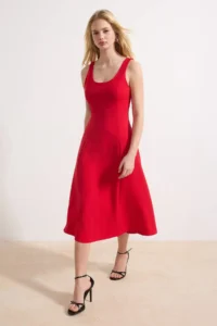 TRENDYOLMİLLA Rejection Skirt Opened at Waist Midi Weaving Dress