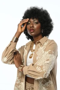 FEMELLE Women's Beige Pearl Embroidered Standard Size Oversize Shirt - Image 3