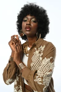 FEMELLE Women's Dark Brown Pearl Embroidered Standard Size Oversize Shirt - Image 3