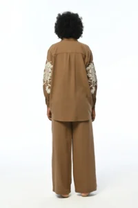 FEMELLE Women's Dark Brown Pearl Embroidered Standard Size Oversize Shirt - Image 4