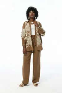 FEMELLE Women's Dark Brown Pearl Embroidered Standard Size Oversize Shirt - Image 5