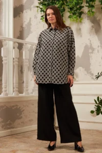 FEMELLE Geometric Patterned Oversize Plus Size Shirt Suitable for Hijab - Image 4