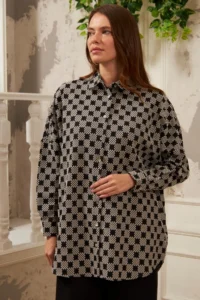 FEMELLE Geometric Patterned Oversize Plus Size Shirt Suitable for Hijab - Image 7