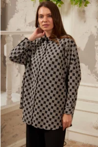 FEMELLE Geometric Patterned Oversize Plus Size Shirt Suitable for Hijab - Image 8