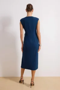 TRENDYOLMİLLA Petrol Blue Blue Blue Binding Detailed Midi Weaving Dress - Image 4