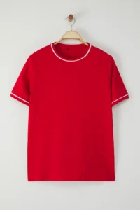 Trendyol Curve Red Crew Neck Biye Detailed Basic Plus Size T-Shirt - Image 5