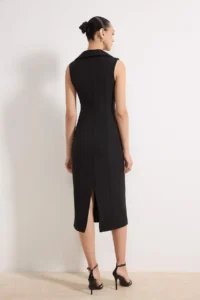 TRENDYOLMİLLA Black V-neck Midi Flexible Weaving Dress - Image 4