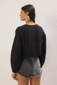 TRENDYOLMİLLA Black Weaving Binding Detailed 100% Linen Beach Crop Shirt - Image 12
