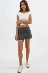 Hiccup Slit Detailed Striped Mini Shorts Skirt - Image 3