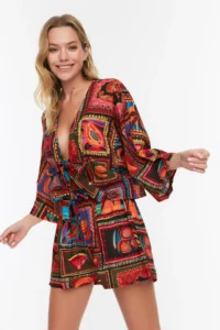 TRENDYOLMiLLA beachwear 100% Cotton Tile Patterned Weaving Binding Detailed Shirt Shorts Set - Image 2