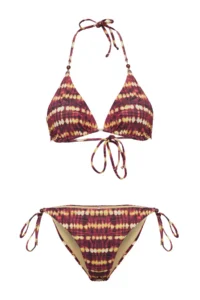 TRENDYOLMİLLA Batik Patterned with accessories Triangle Covered brazilian Regular Waist Bikini Set - Image 5