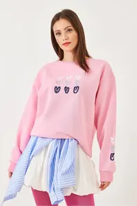 Bianco Lucci Women's Three Thread Raised Heart Printed Sweatshirt - Image 5