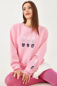 Bianco Lucci Women's Three Thread Raised Heart Printed Sweatshirt - Image 8