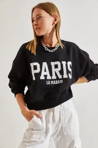 Bianco Lucci Women's Paris Printed Three Thread Raised Sweatshirt - Image 4