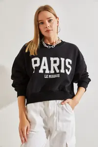 Bianco Lucci Women's Paris Printed Three Thread Raised Sweatshirt - Image 6