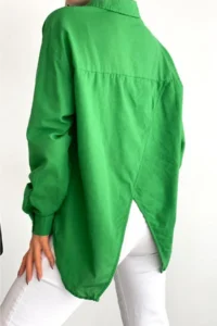 FEMELLE Women's Dark Green Slim Summer 100% Cotton Shirt with Window on the Back