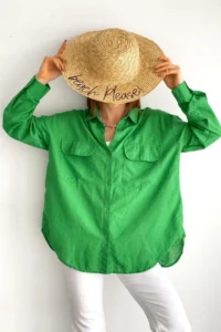 FEMELLE Women's Dark Green Slim Summer 100% Cotton Shirt with Window on the Back - Image 2