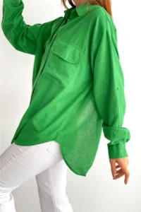 FEMELLE Women's Dark Green Slim Summer 100% Cotton Shirt with Window on the Back - Image 3