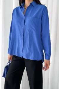 FEMELLE Women Blue Tek with pocket 100% Cotton Basic Shirt - Image 3