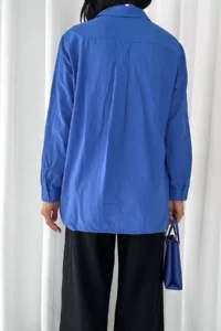 FEMELLE Women Blue Tek with pocket 100% Cotton Basic Shirt - Image 8