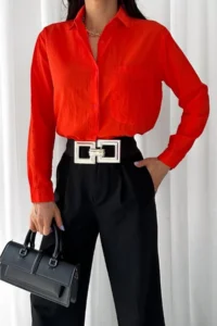 FEMELLE Women Tek with pocket 100% Cotton Basic Shirt - Image 2