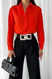 FEMELLE Women Tek with pocket 100% Cotton Basic Shirt - Image 3