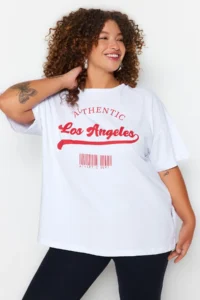 Trendyol Curve White Wide Pattern Crew Neck Printed 100% Cotton Knitting T-Shirt - Image 2