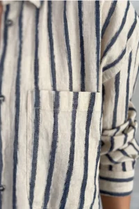 FEMELLE Women's Striped Single Pocket Casual 25% Linen 75% Cotton Oversize Shirt (Buy 1 Size Small) - Image 3