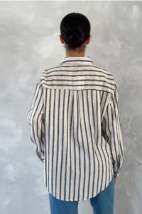 FEMELLE Women's Striped Single Pocket Casual 25% Linen 75% Cotton Oversize Shirt (Buy 1 Size Small) - Image 4