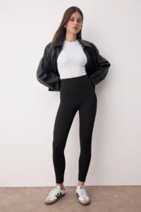 TRENDYOLMİLLA Black-Brown 2 Sets Pack interlock Fitted High Waist Knitting Leggings - Image 5