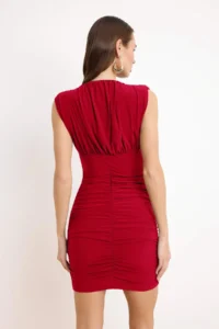 TRENDYOLMİLLA Rejection V-neck Shirred Flexible Short / Mini Elegant/Evening Dress - Image 4