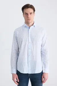 D'S Damat Ds Damat Regular Fit Blue Printed 100% Cotton Shirt