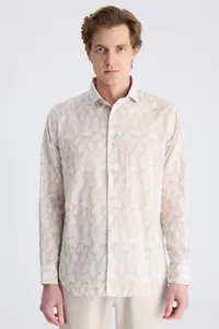 D'S Damat Ds Damat Regular Fit Beige Printed 100% Cotton Shirt
