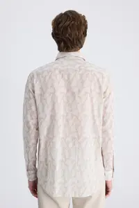 D'S Damat Ds Damat Regular Fit Beige Printed 100% Cotton Shirt - Image 3