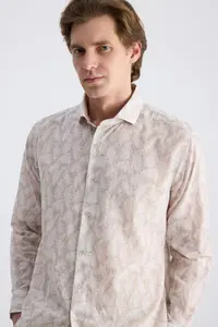 D'S Damat Ds Damat Regular Fit Beige Printed 100% Cotton Shirt - Image 4