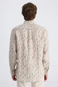 D'S Damat Ds Damat comfort Beige Printed 100% Linen Shirt - Image 3