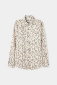 D'S Damat Ds Damat comfort Beige Printed 100% Linen Shirt - Image 5